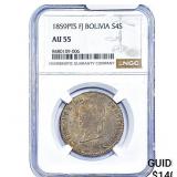 1859-PTS Bolivia Silver 4 Soles NGC AU55
