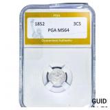 1852 Silver Three Cent PGA MS64