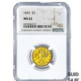 1893 $5 Gold Half Eagle NGC MS62