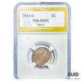 1913-D Buffalo Nickel PGA MS64 Type 2