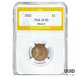 1922 Wheat Cent PGA VF30 Weak D