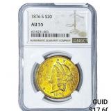 1876-S $20 Gold Double Eagle NGC AU55