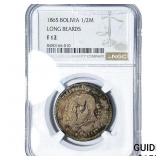 1865 Bolivia Silver Long Beards 1/2 Milgarejo NGC