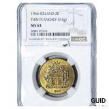 1966 Iceland Base Metal 2 Kronur NGC MS63