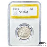 1876-S Seated Liberty Quarter PGA MS64