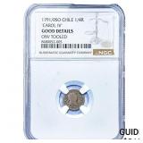 1791 Colonial Spain Silver 1/4 Real NGC G Details