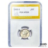 1935-S Mercury Silver Dime PGA MS64