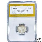 1916 Mercury Silver Dime PGA MS64FB