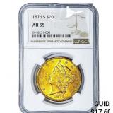 1876-S $20 Gold Double Eagle NGC AU55