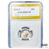 1929-D Mercury Silver Dime PGA MS65FB