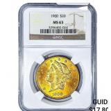 1900 $20 Gold Double Eagle NGC MS63