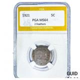 1921 Buffalo Nickel PGA MS64 2 Feathers