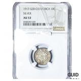 1917 Costa Rica Silver 10 Centavos NGC AU53