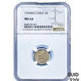 1934-SO Chile 5 Centavos NGC MS64
