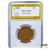 1855 Braided Hair Cent PGA AU58 Knob on Ear