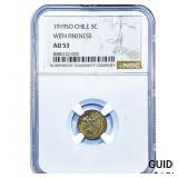 1919 Chile Silver 5 Centavos NGC AU53