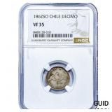 1862 Chile Silver Decimo NGC VF35