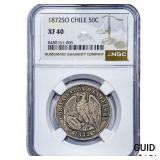 1872 Chile Silver 50 Centavos NGC XF58