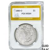 1880-O Morgan Silver Dollar PGA MS64