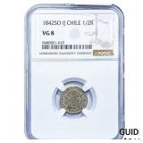 1842 Chile Silver 1/2 Real NGC VG8