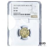 1917 Costa Rica Silver 10 Centavos NGC XF40