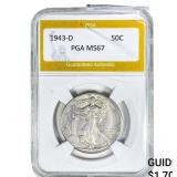 1943-D Walking Liberty Half Dollar PGA MS67