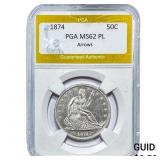 1874 Seated Liberty Half Dollar PGA MS62PL Arrows