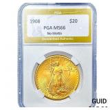 1908 $20 Gold Double Eagle PGA MS66 No Motto