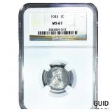 1943 Wheat Cent NGC MS67
