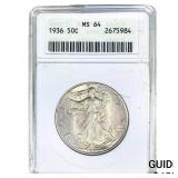 1936 Walking Liberty Half Dollar ANACS MS64