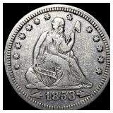 1853 Arrows Seated Liberty Quarter LIGHTLY  CIRCU