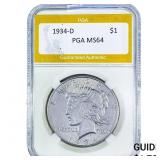 1934-D Silver Peace Dollar PGA MS64