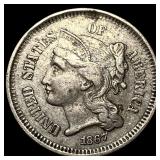 1867 Nickel Three-Cent Piece CLOSELY  UNCIRCULATE