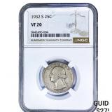 1932-S Washington Silver Quarter NGC VF20