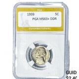1939 Jefferson Nickel PGA MS63+DDR