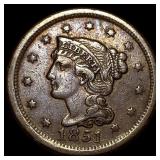1851 Braided Hair Large Cent CLOSELY  UNCIRCULATE