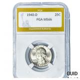 1940-D Washington Silver Quarter PGA MS66