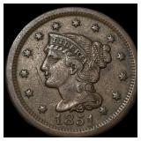 1851 Braided Hair Large Cent CLOSELY  UNCIRCULATE