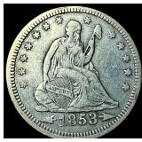 1853 Arrows/Rays Seated Liberty Quarter  NEARLY U
