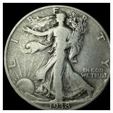 1938-D Silver Walking Liberty Half Dollar LIGHTLY