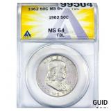 1962 Franklin Half Dollar ANACS MS64 FBL