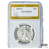 1939-D Walking Liberty Half Dollar PGA MS65+