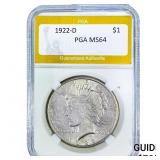 1922-D Silver Peace Dollar PGA MS64