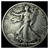 1933-S Silver Half Dollar Walking Liberty NEARLY U