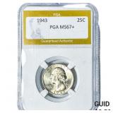 1943 Washington Silver Quarter PGA MS67+