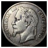 1870-A Silver 5 Francs Napoleon III NEARLY  UNCIR