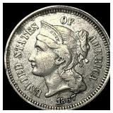 1867 Nickel Three-Cent Piece NEARLY  UNCIRCULATED