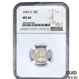1943-D Mercury Silver Dime NGC MS66