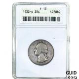 1932-S Washington Silver Quarter ANACS F15