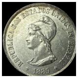 1889 Brazil Silver 500 R©is CHOICE BU